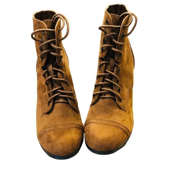 C.R. Women's Ankle Bootie, Size (8) 3" Heel, Faux Suede, Lace-up, Brown #S4 - Picture 4 of 8